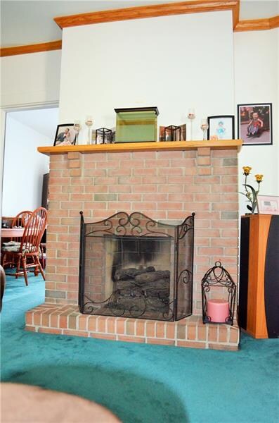 Gas fireplace in the living room. also shows acces
