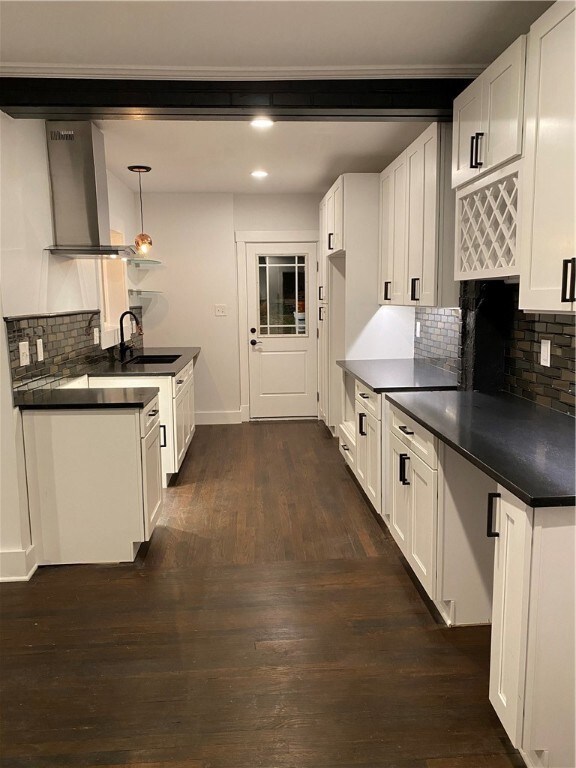 Kitchen view from the basement stairs. Showcasing