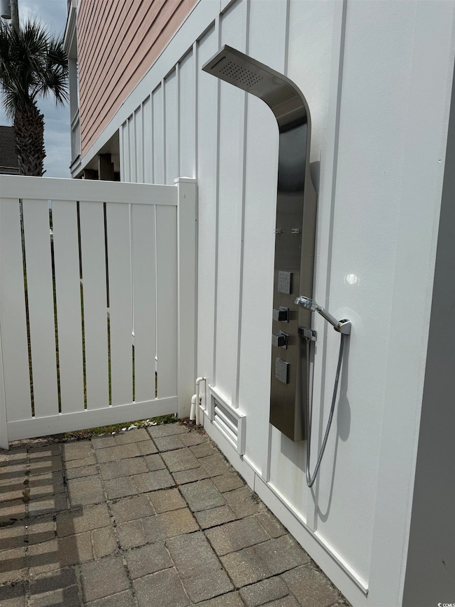 Exterior view of board and batten siding