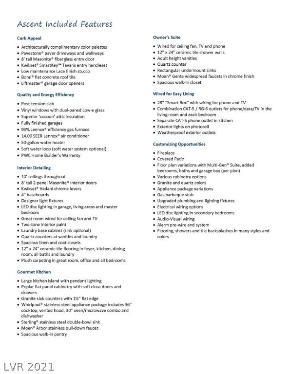 FEATURE SHEET FROM BUILDER BROCHURE - BUILDER CAN