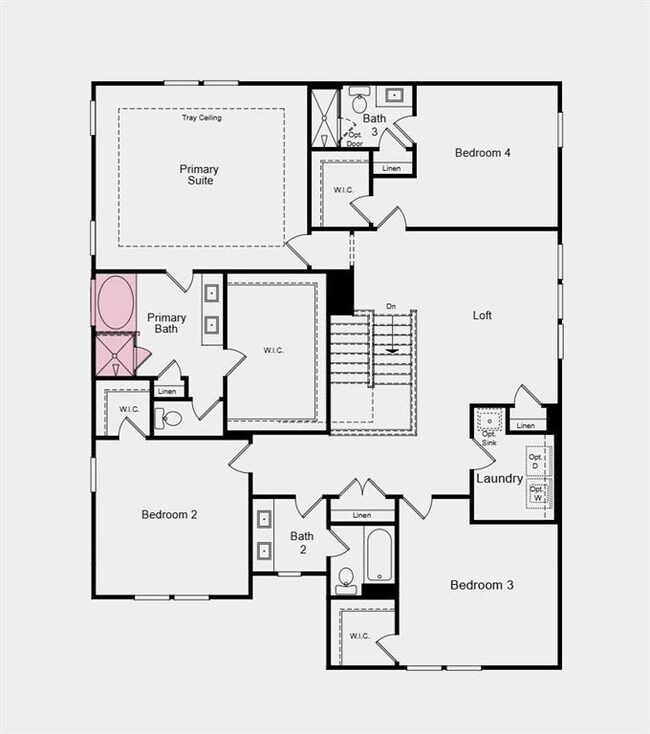 Second Floor Plan -  Additional highlights include: standalone stub and shower at primary bath and covered patio