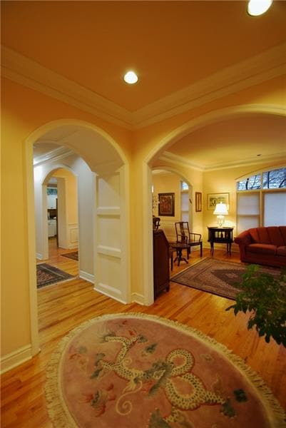 Elegant entrance with lovely arched doorways, crow
