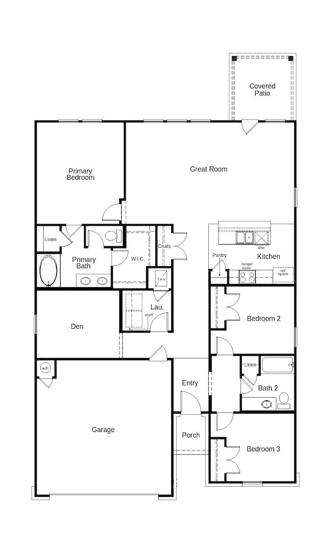 This floor plan features 3 bedrooms, 2 full baths