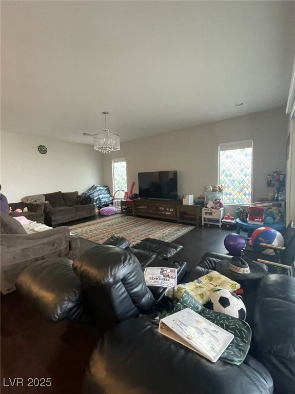 Living room with a chandelier