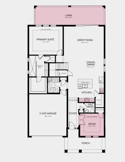 Additional Highlights Include: Gourmet kitchen, study in place of flex, 8' interior doors, tray ceiling at foyer, study, and primary suite, and screened in extended covered lanai.