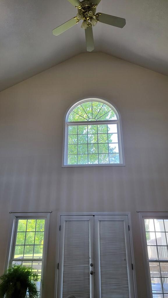 Vaulted ceilings in great room