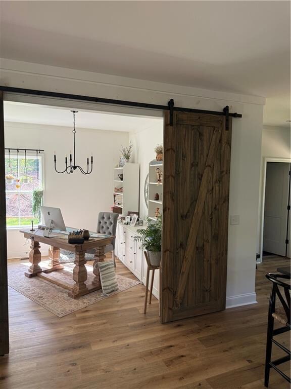 Flex space! Dining room or an office area, and a barn door