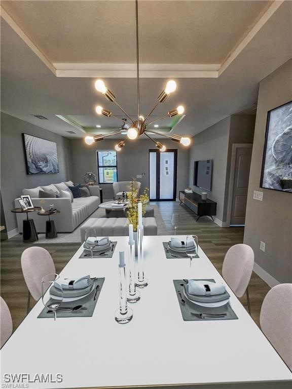 Dining space featuring wood finished floors and a