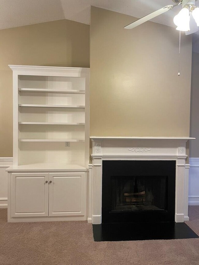 Built in shelves and Fireplace
