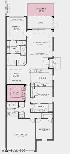 Additional highlights include: pocket doors at study, rough in plumbing for future outdoor kitchen, extended screened patio, laundry sink.