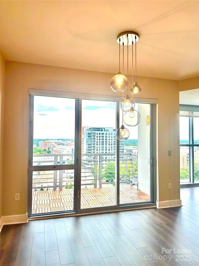Dining area with beautiful chandelier