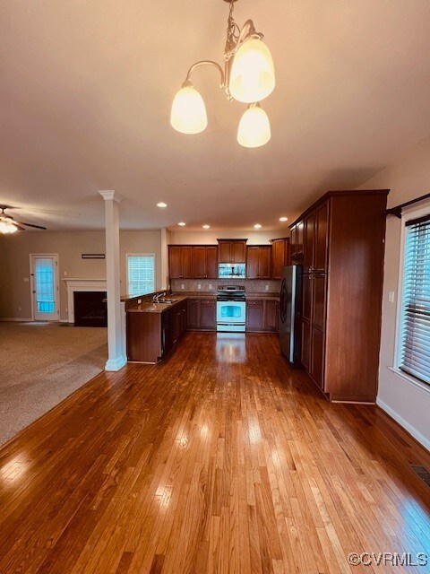 Kitchen with appliances with stainless steel finis