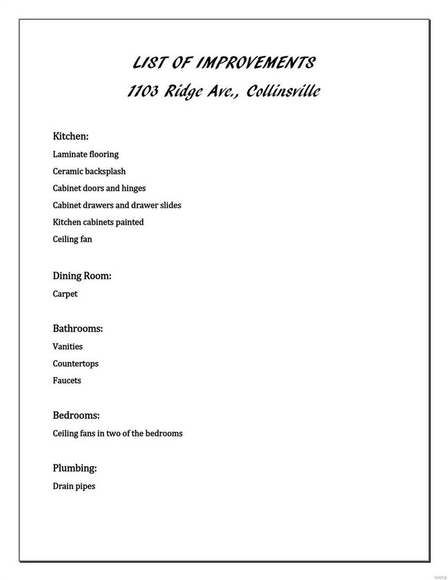 List of improvements.