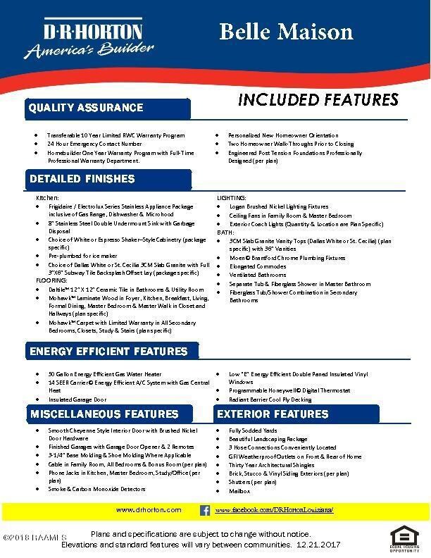 Belle Maison Included Features Sheet 12.