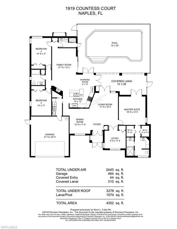 Note the exceptionally private master and guest split bedroom layout.