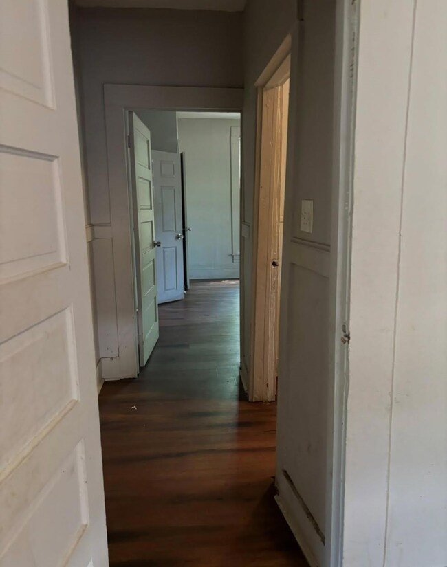 Hallway with dark wood-type flooring