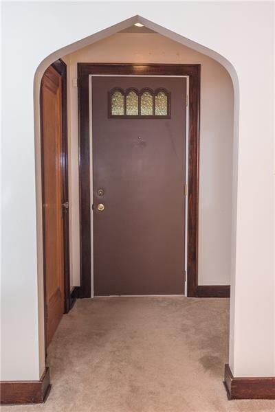 Front door, entry and coat closet