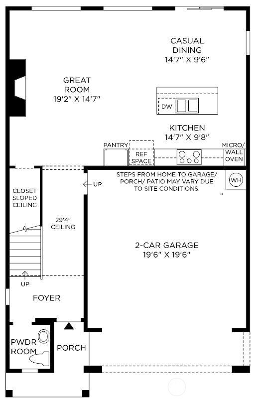Main Floor Layout. Floor Plan renderings used for representational purposes only. Exact measurements and interior features will vary.
