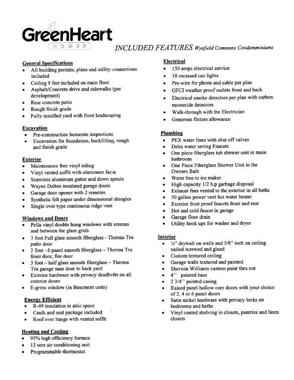 Features included with this new condo