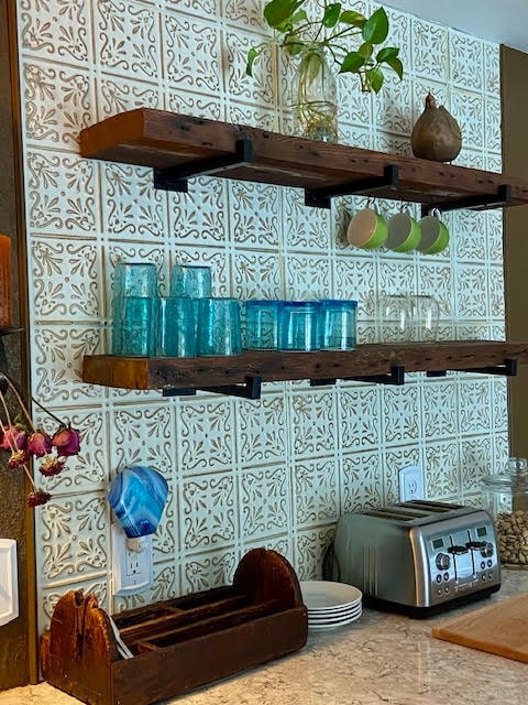 floating shelves in kitchen