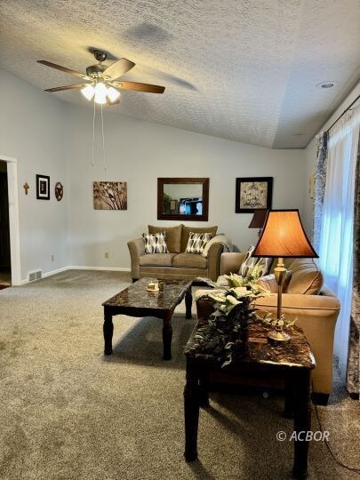 Vaulted ceiling in living room.