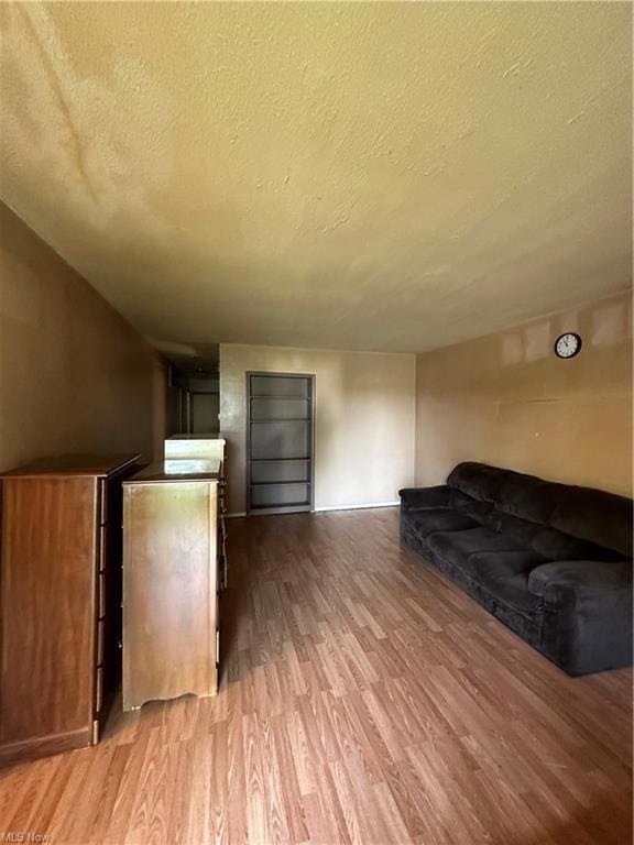 Living room featuring wood-type flooring and a tex