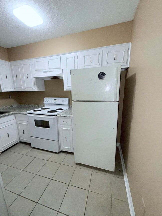 Kitchen with under cabinet range hood, a textured 