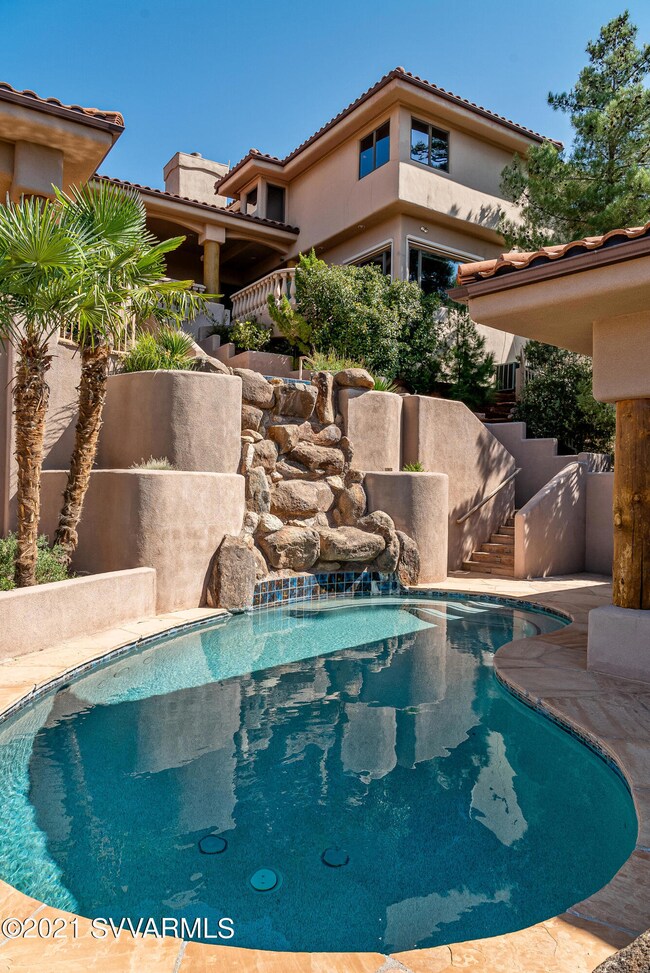 Elegant view of home from pool side