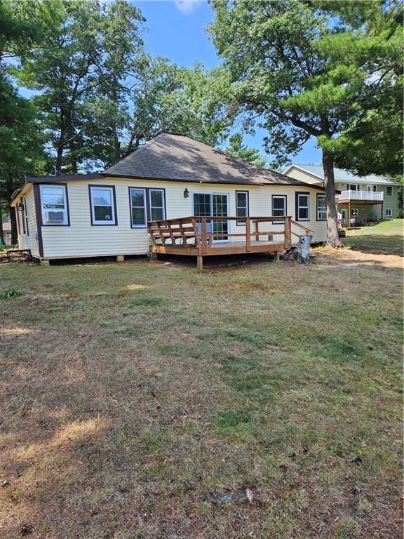 Lakeside view of cabin