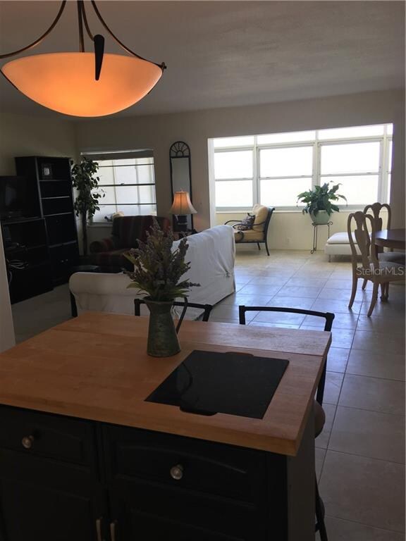 VIEW FROM KITCHEN TO DINING AREA AND LIVING ROOM. 