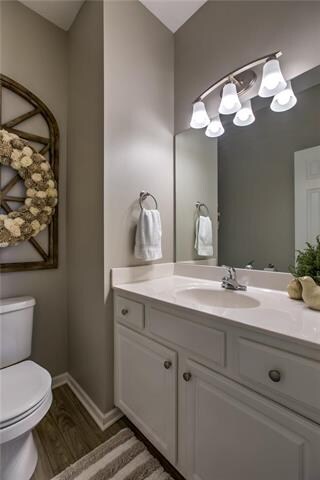 1/2 bath tucked away off the great room features f