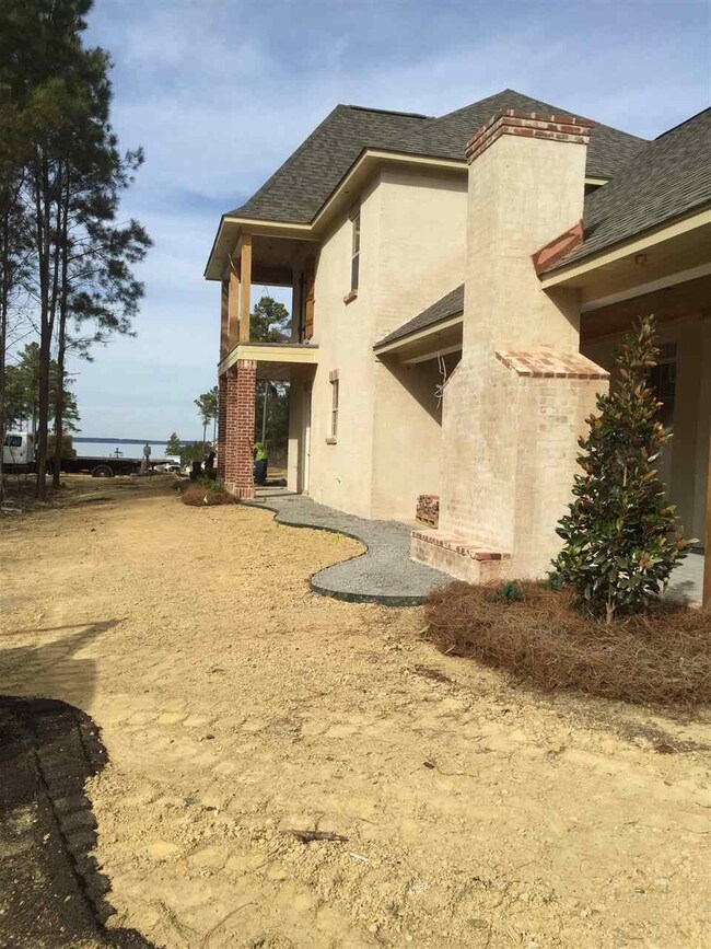 Back of the house and outdoor fireplace.