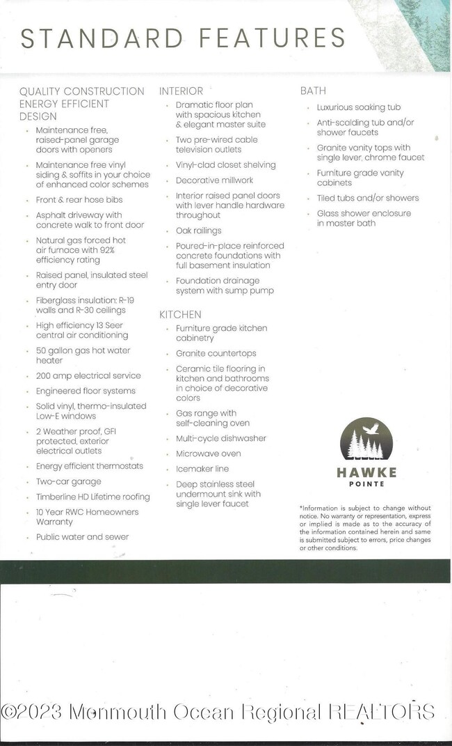 Hawke Pointe standard features
