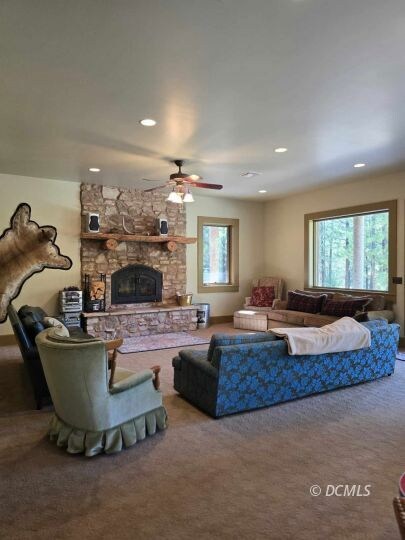 Basement Stone Fireplace
