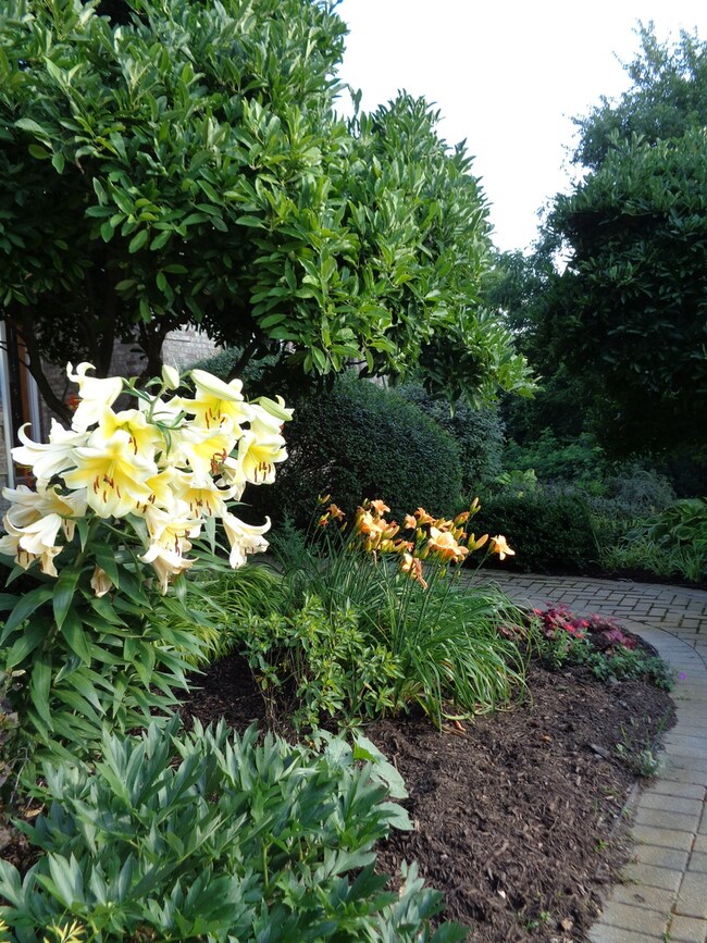 GARDENS SURROUND THE BRICK PATH RIGHT TO YOUR FRON