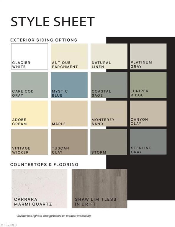 Siding options, Countertop & Flooring selections