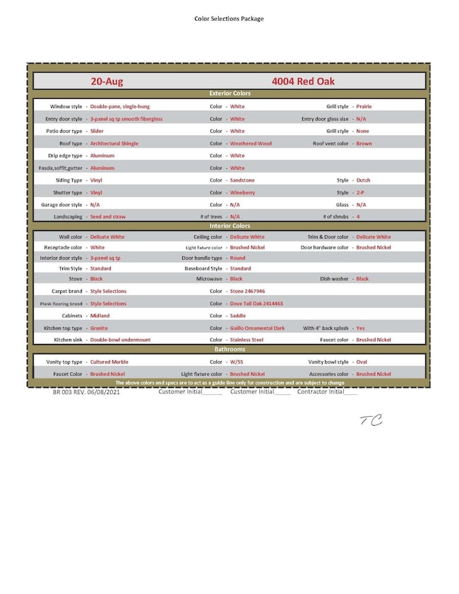 Color sheet - 4004 Red Oak