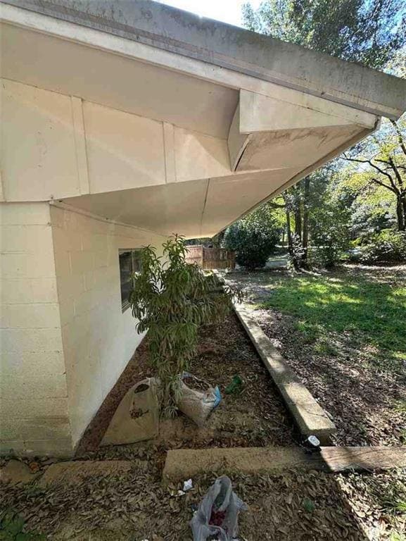 Exterior view of concrete block siding