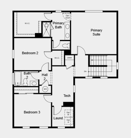 Additional Highlights Include: Downstairs bedroom in place of study, full bathroom in place of powder room, and single exterior door at garage.