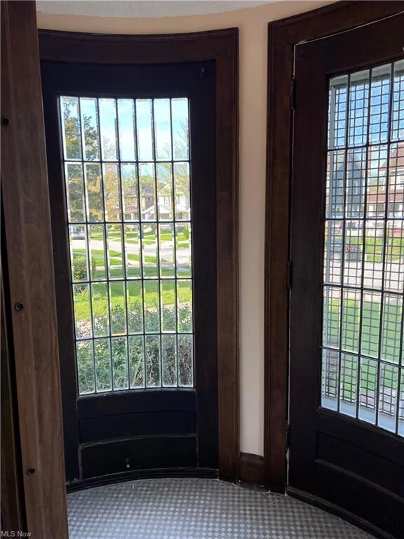 Beautiful leaded glass, beveled windows in foyer