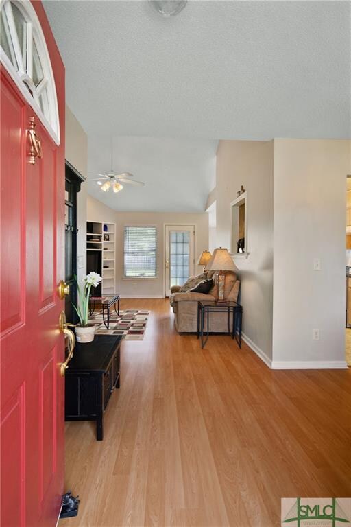 Foyer with wood look laminate floors