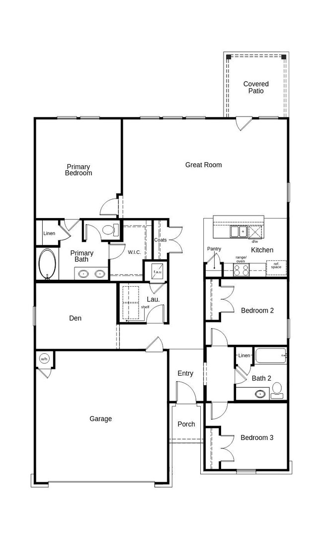 This floor plan features 3 bedrooms, 2 full baths