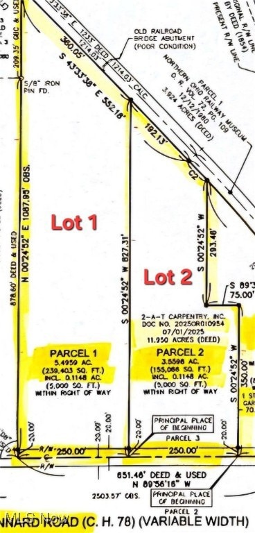 Survey of Subject property Lot #2, and the survey for the adjoining Lot #1 that's available