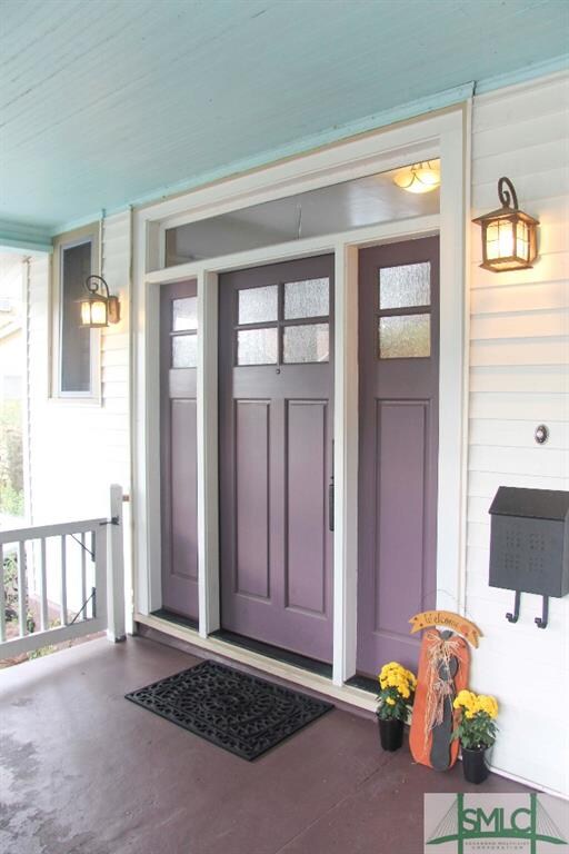 Stained concrete floor on the front porch.