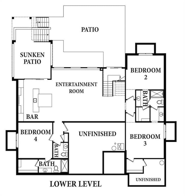 Lower level has 3 bedrooms and 2.5 baths.