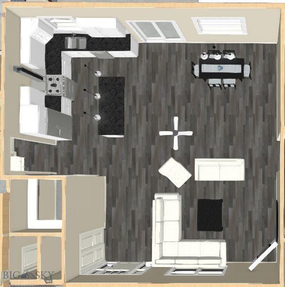 Living Area/Pantry Dollhouse View Rendering
