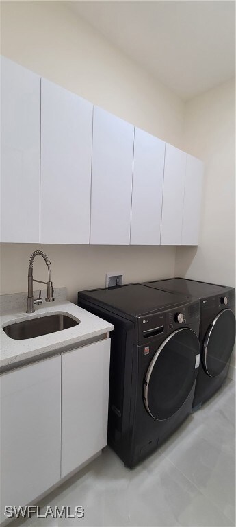 Laundry room featuring sink, separate washer and d