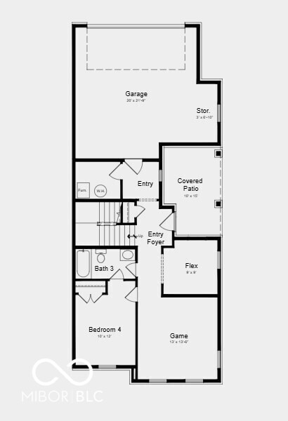 First Floor Plan - Additional highlights include: a shower with a built-in bench and shelf in the primary bathroom, and water softener rough-in located in the utility room