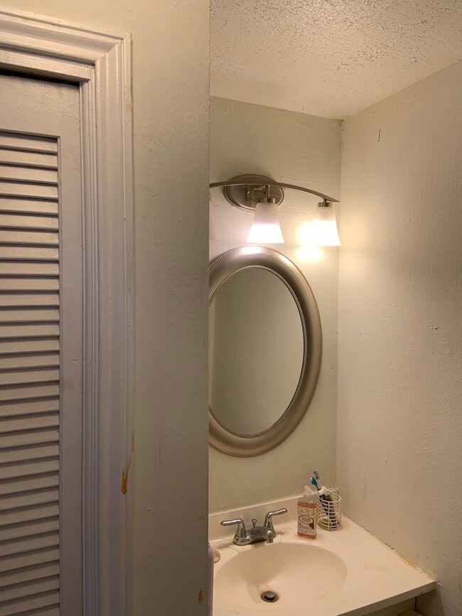 Bathroom with linen/storage closet.