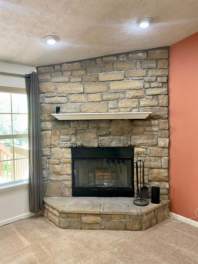 Wood fireplace in the living room.